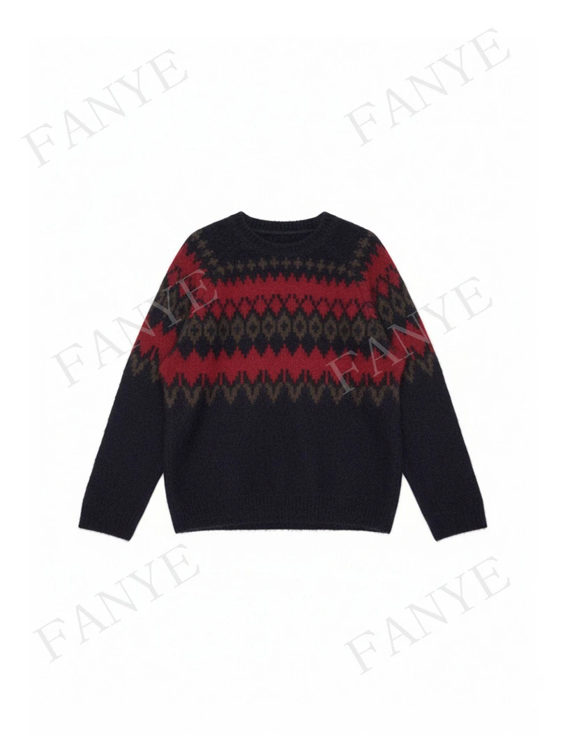 FANYE 2025冬季新款设计感撞色新年红拉毛针织衫25193