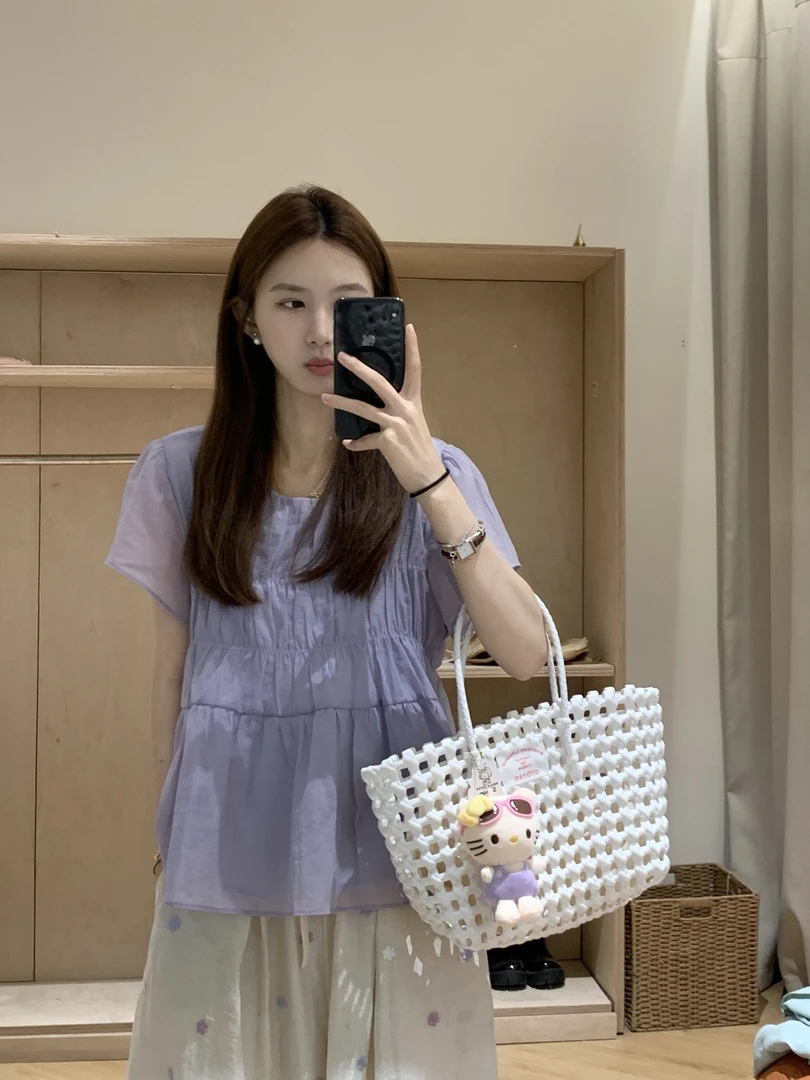 [YS] 韩系圆领甜美简约紫色小衫上衣~X431