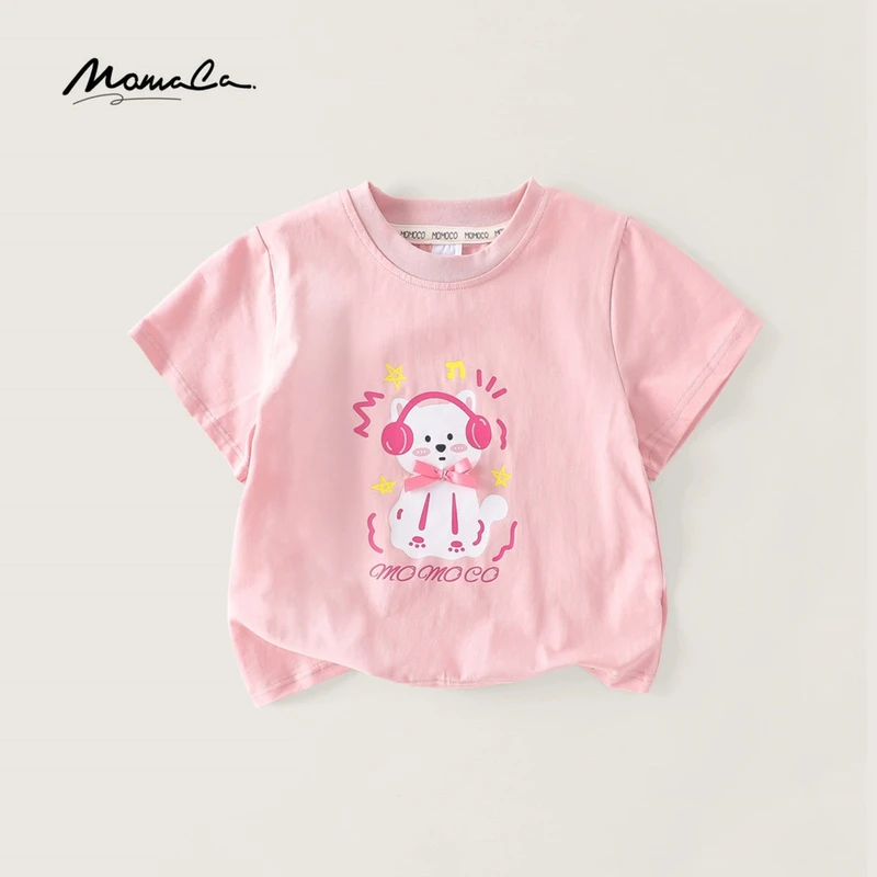 MOMOCO夏季新款女童森系印花耳机猫短袖T恤77630235029