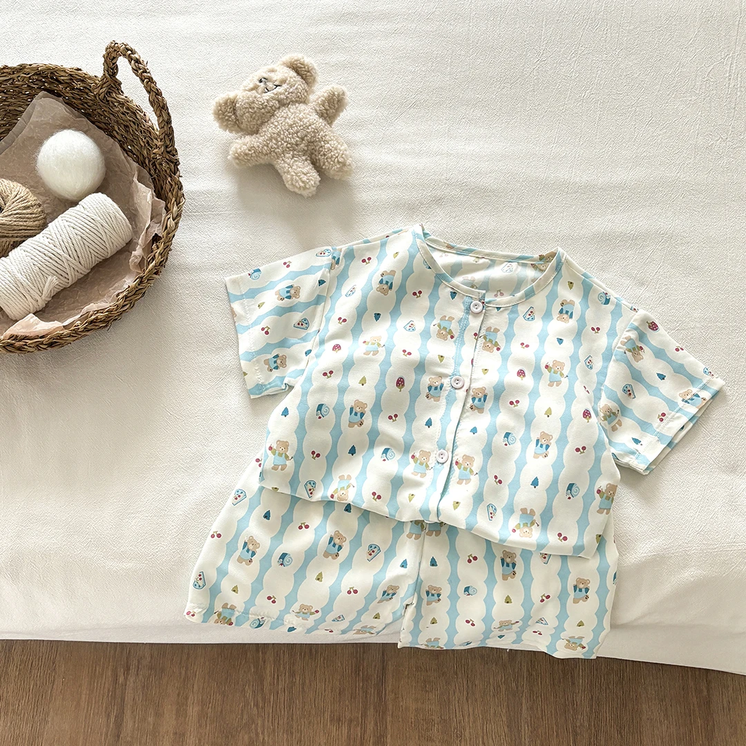 儿童睡衣男童春装女孩家居服短袖套装空调服薄款夏季宝宝衣服童装