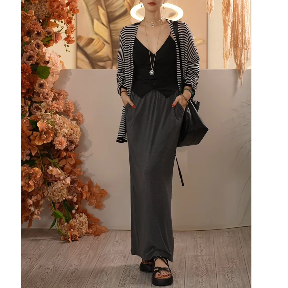 X【叭哒不惑】木棉花 夏季简约薄款半身裙休闲百搭显瘦直筒裙