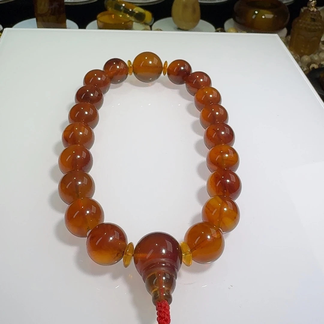 琥珀未镶嵌裸石天然缅甸红蜜一刀料十八子手持