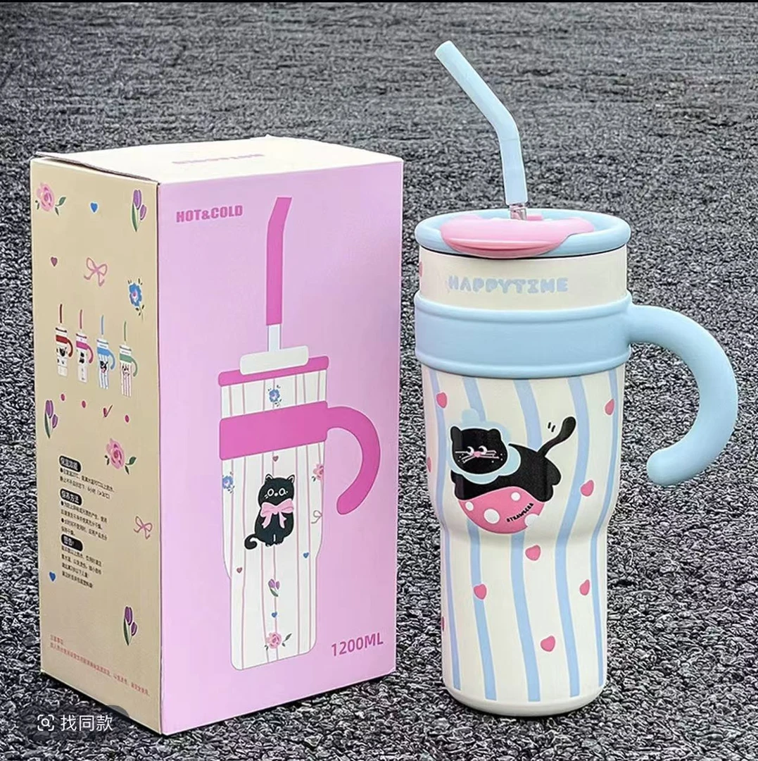 网红爱心猫正版冰霸杯可爱家用防摔大容量创意保温杯简约喝水杯