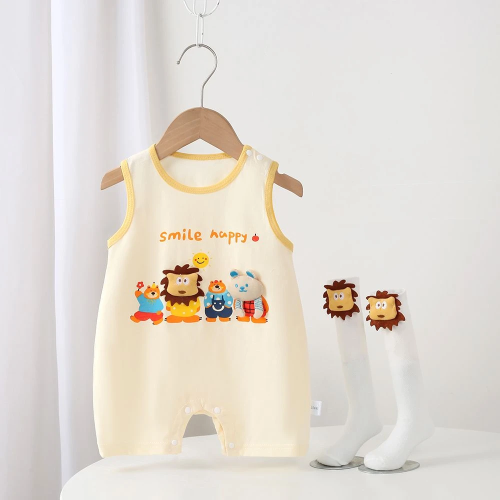 【送袜子】婴幼儿夏季薄款哈衣男女宝宝可爱卡通新生儿纯棉连体