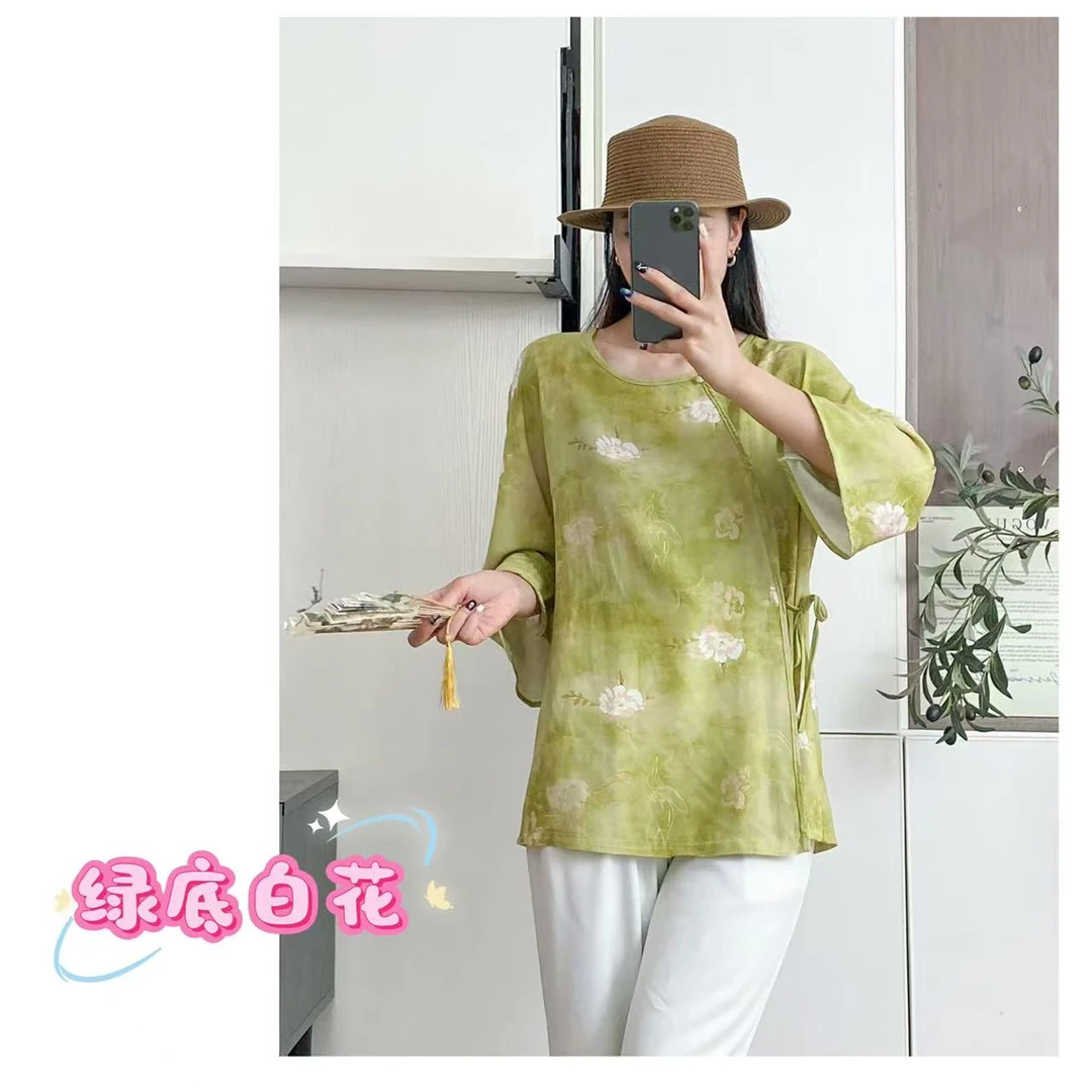 当当家-（人造棉）休闲夏季宽松圆领时尚气质棉绸中式衫-157