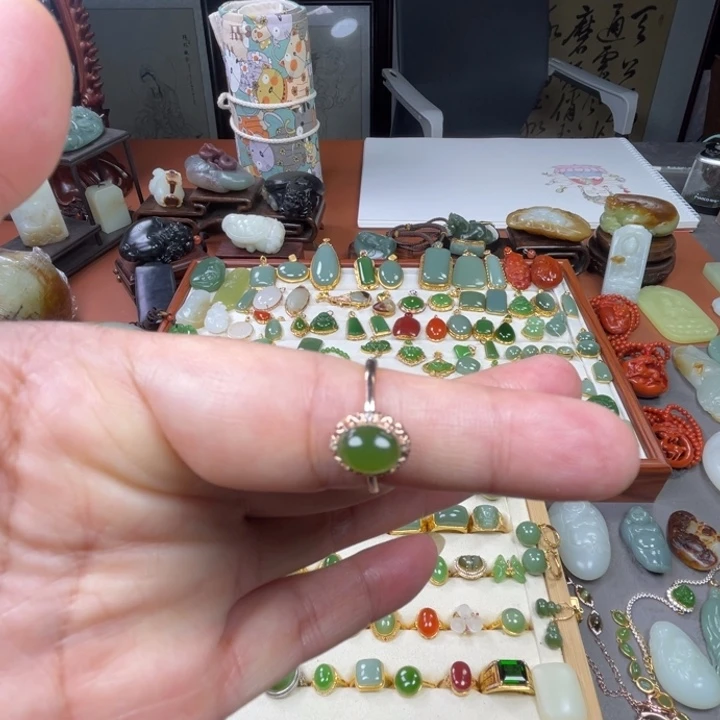 和田玉银S925镶嵌戒指