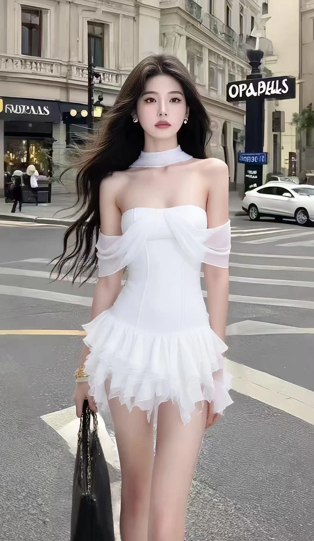 轻奢性感纯欲风白色一字肩抹胸修身设计感连衣裙女小众时尚气质