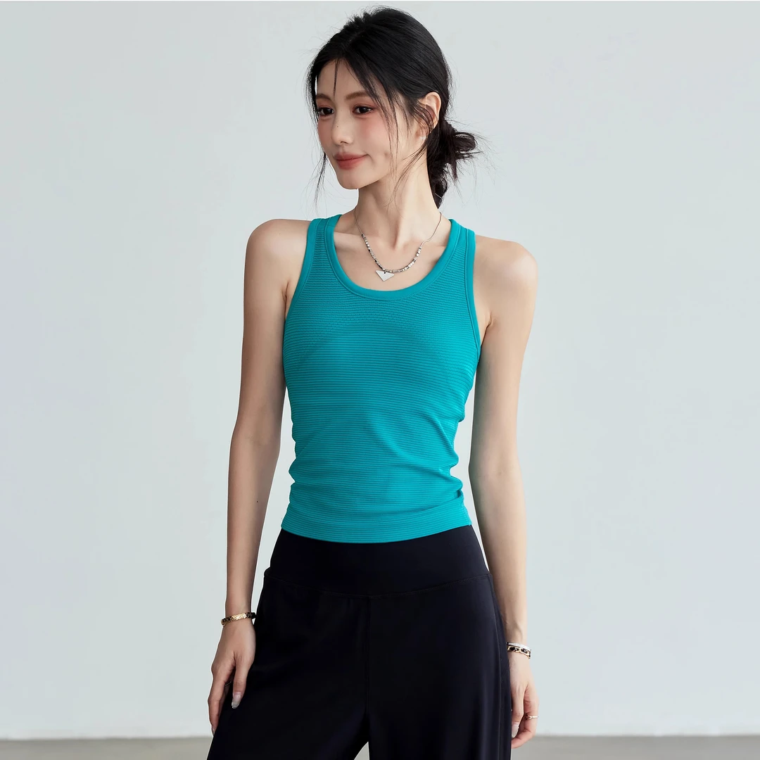 云端贝壳工字一体式运动内衣背心跑步健身无袖美背健身服女套装
