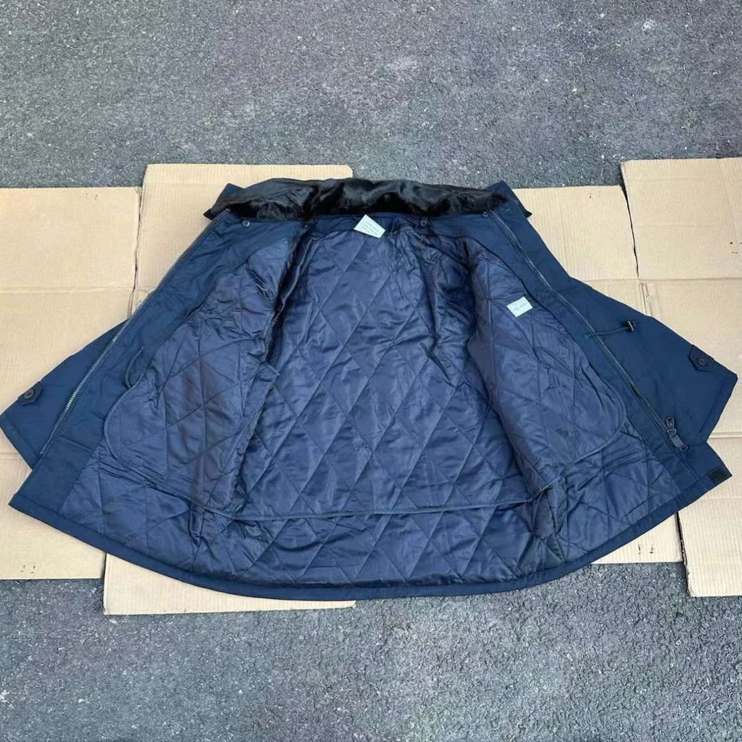 藏青色加厚防寒保暖棉大衣