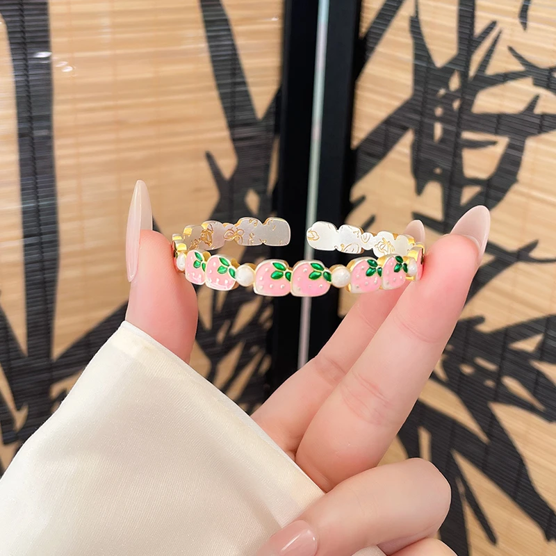 足银珐琅手镯 「霉霉」足银999.9纯银手镯实心草莓彩银镯子