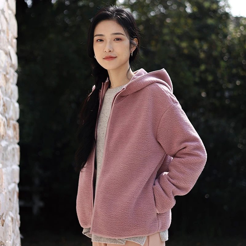 特绽放924/抱抱连帽拉链卫衣羊毛感长绒棉加厚保暖摇粒绒上衣外套