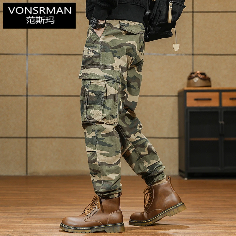 美式户外迷彩工装裤男潮牌秋季2025新款束脚男士秋冬复古弹力裤子