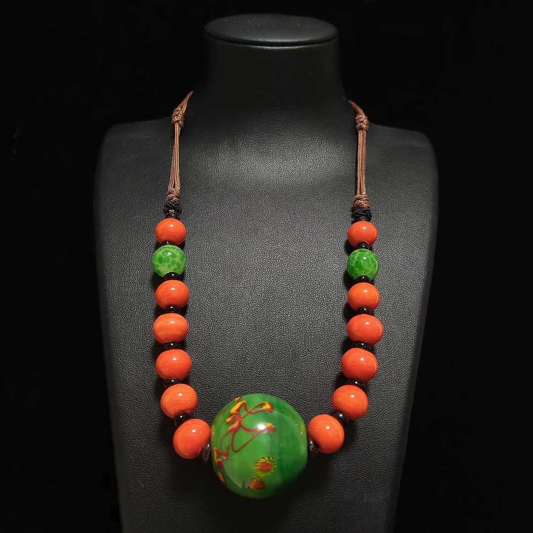 老琉璃复古百搭多色凤眼编绳项链（5011603）