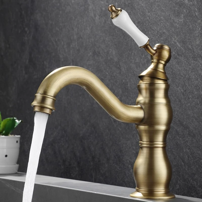 法式全铜仿古水龙头冷热卫生间面盆洗手池洗脸台盆浴室柜复古家用