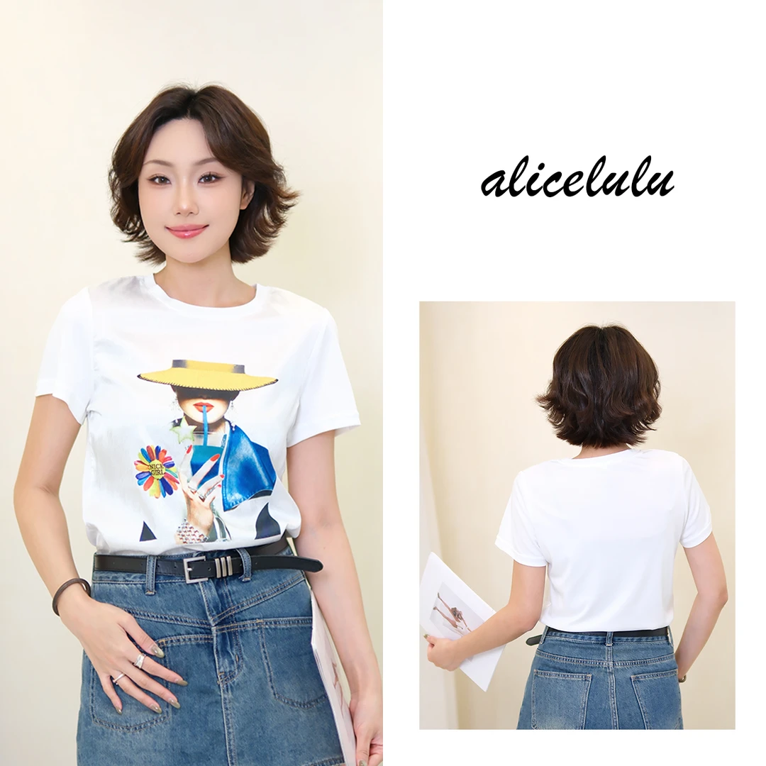 [alicelulu]夏季百搭卡通减龄宽松白色正肩短袖T恤S2143010T