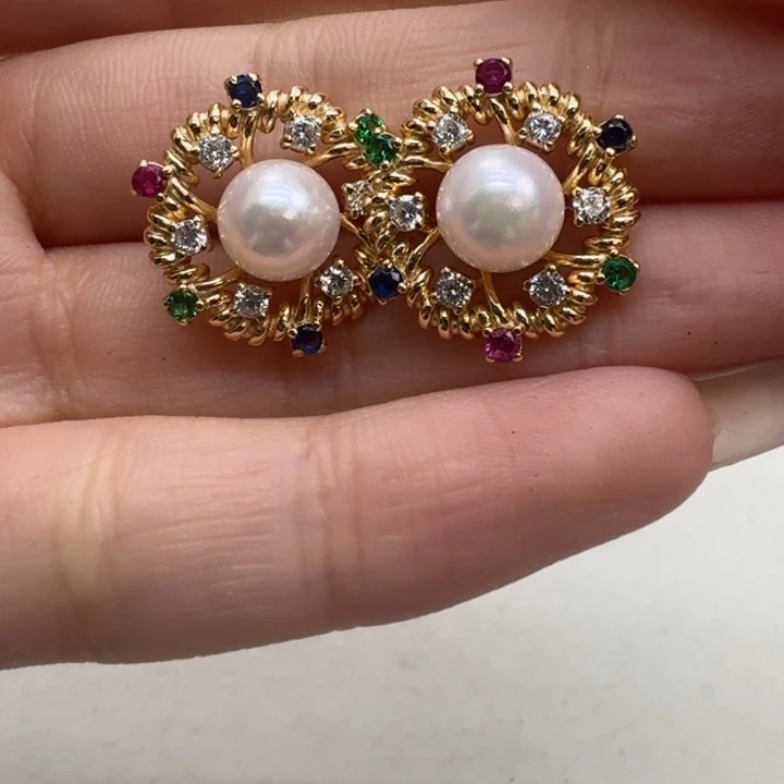 银S925镶嵌海水珍珠耳饰