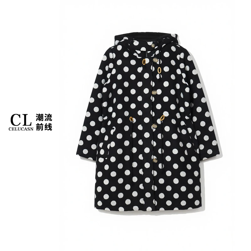 E5VBN138#冬季新款棉服女韩系经典黑色波点百搭宽松保暖外套上衣