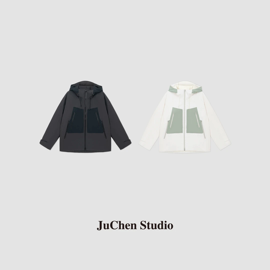 "山岚绮梦"连帽撞色拼接白鹅绒羽绒服外套FW2D1902-131