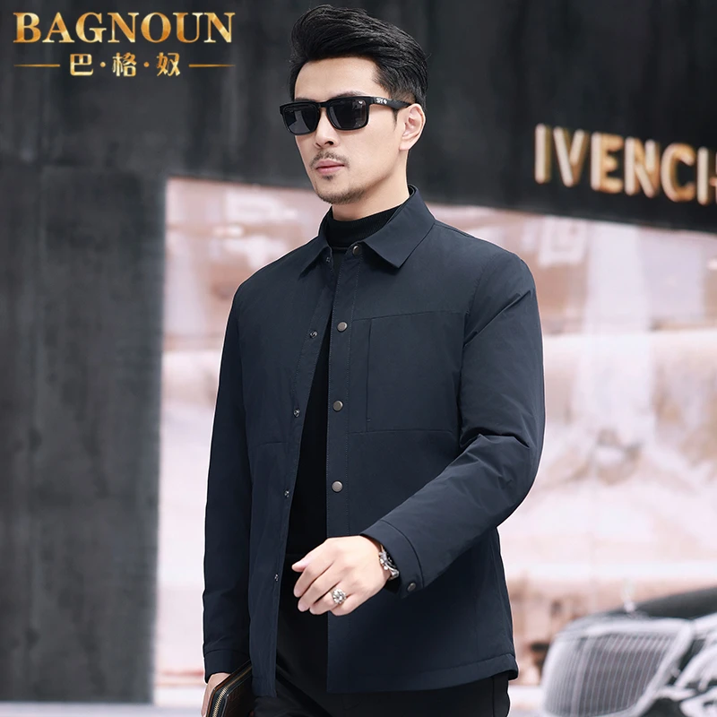 巴格奴羽绒服男士冬季新款时尚高端鹅绒轻薄休闲翻领中年保暖外套