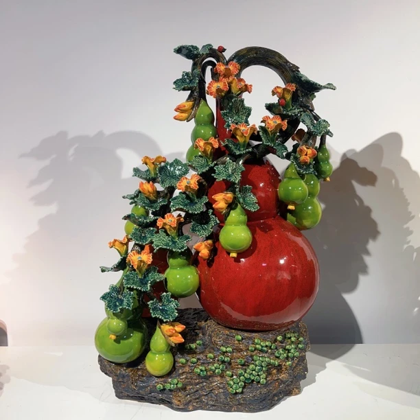 【特大福满堂红葫芦-长55宽26高88】精品石湾公仔家居陶瓷手工摆件