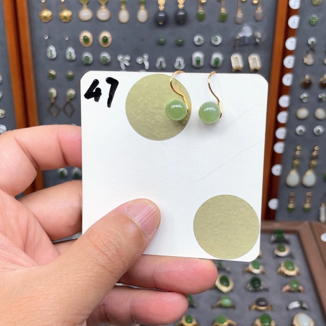 和田玉银S925镶嵌耳饰和田玉47