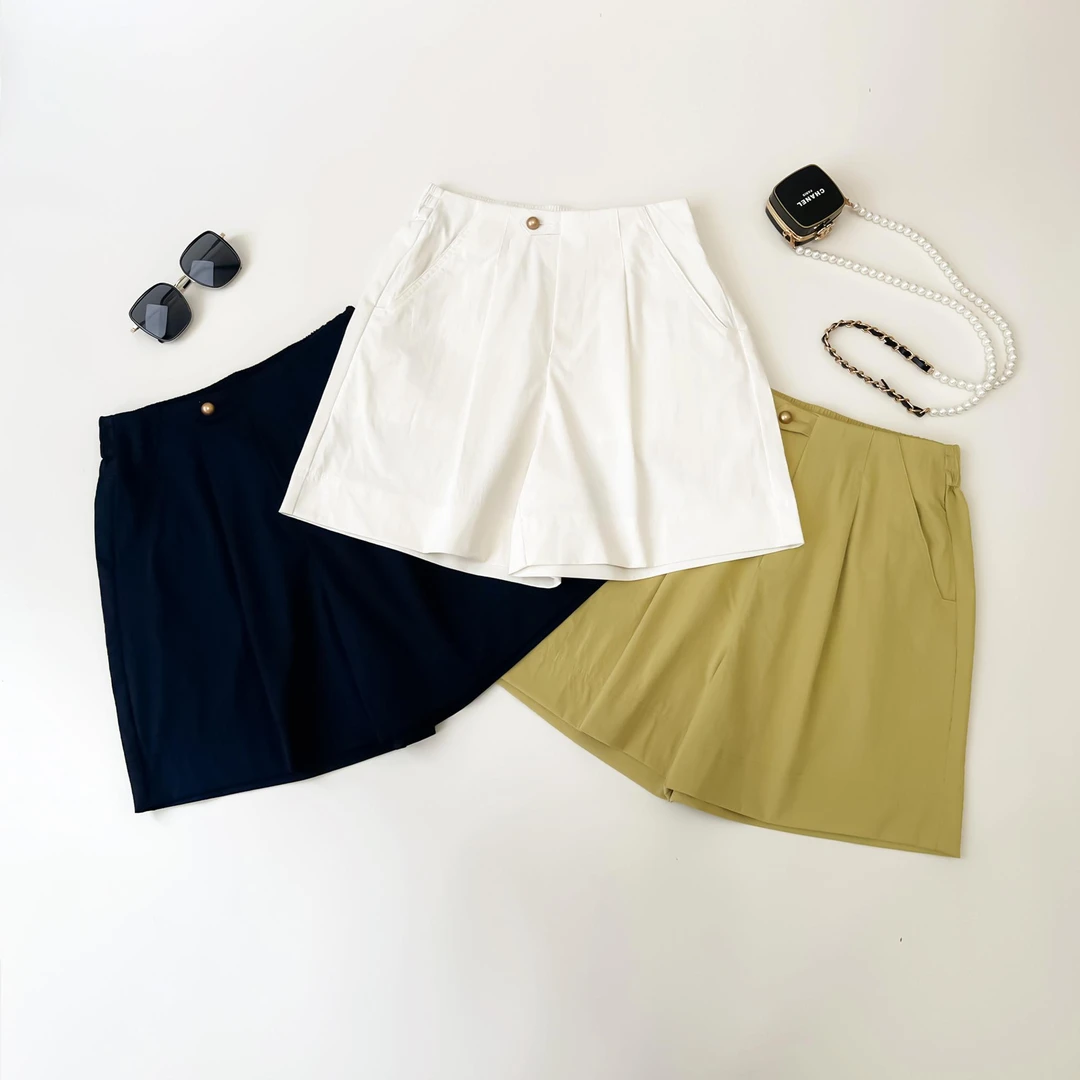 钛金棉夏季薄款常规通勤中腰微弹力短裤百搭显瘦老钱风休闲裤简约