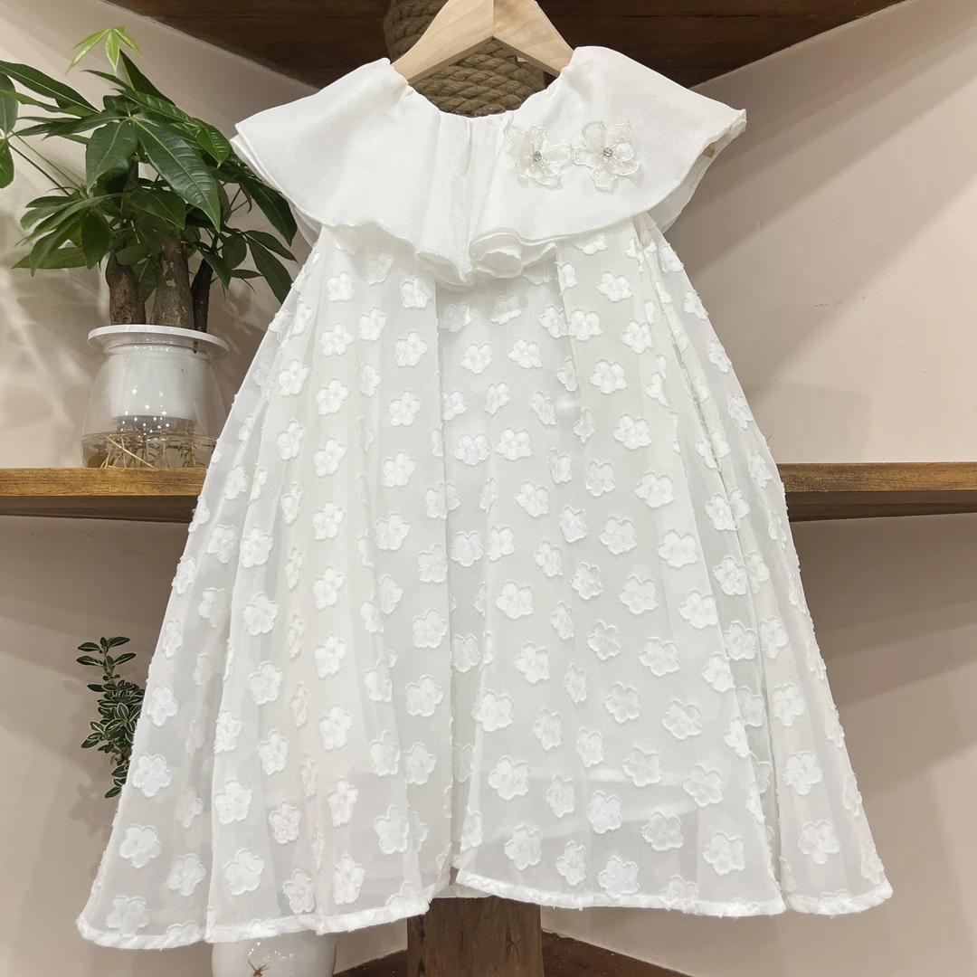 【130】白色小花花无助女童连衣裙81672