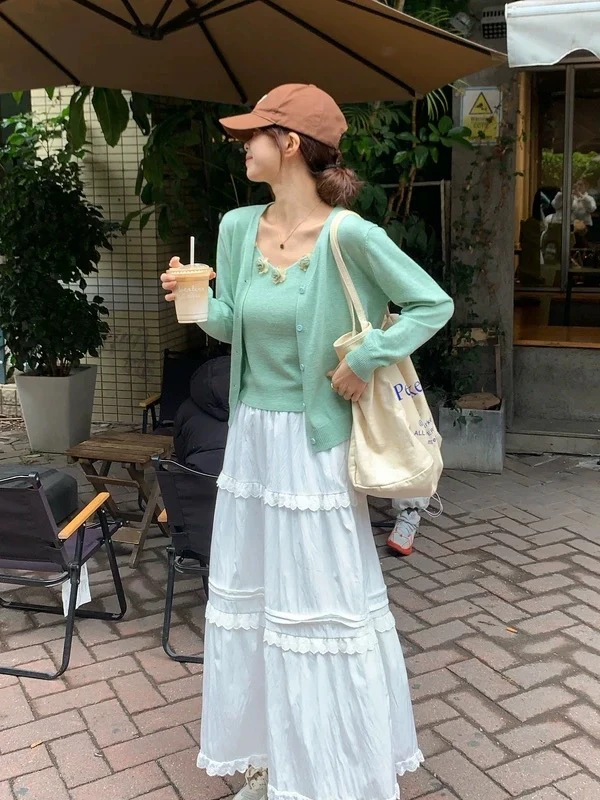 法式复古温柔风立体花朵拼接针织衫女2025春季新款韩系两件套上衣