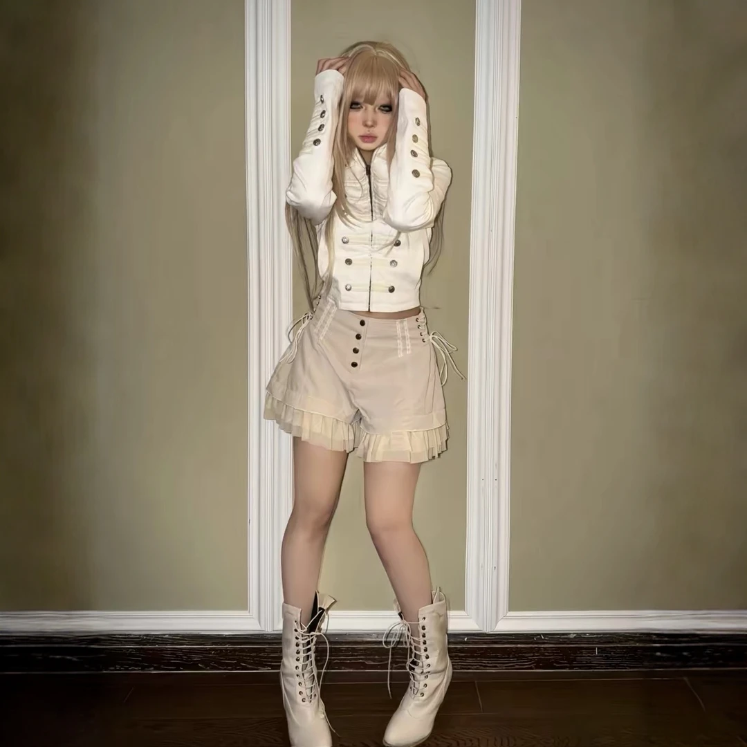 noEmosen 竹节纹铆钉拿破仑修身短款宫廷纯白牛仔夹克外套NE3854A