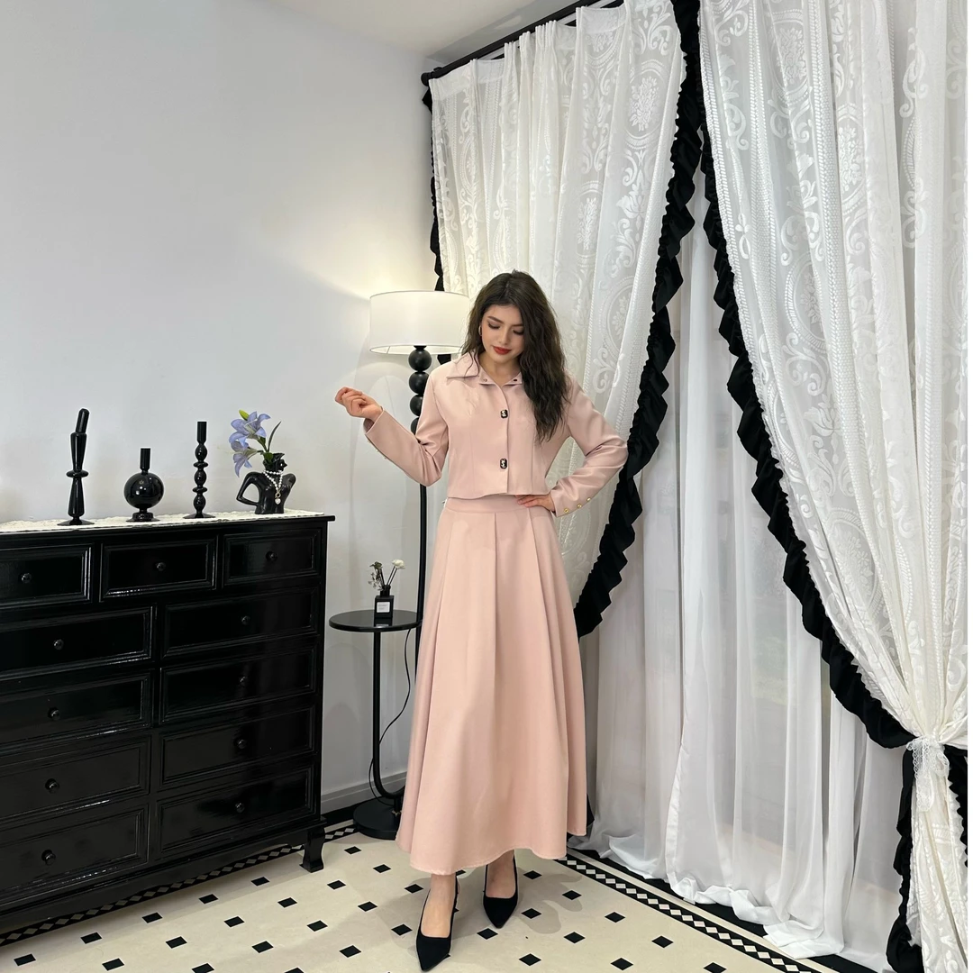 瑞丽风宫廷风法式轻职风时尚百搭套装长款泡泡袖休闲8005