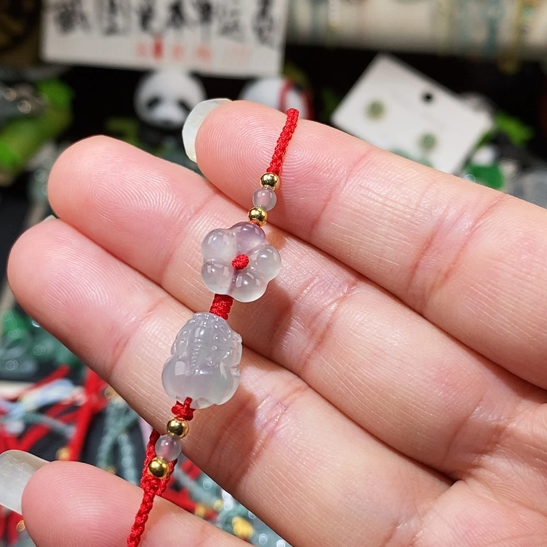 翡翠未镶嵌颈饰貔貅花花红绳15