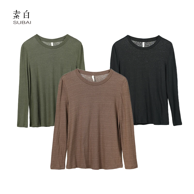 素白【柔叙】T01861慵懒松弛感棉麻宽松轻盈休闲打底衫