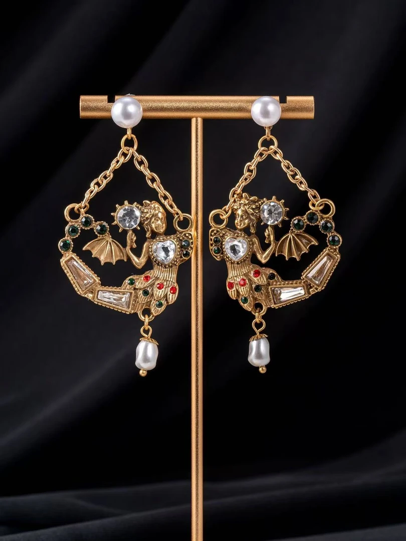 铜合金耳饰 简约古法民族风气质美人鱼耳饰