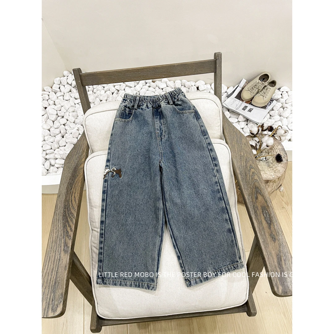 【现现】童装男童牛仔裤重工刺绣2025春秋新款休闲复古裤子MMK81935