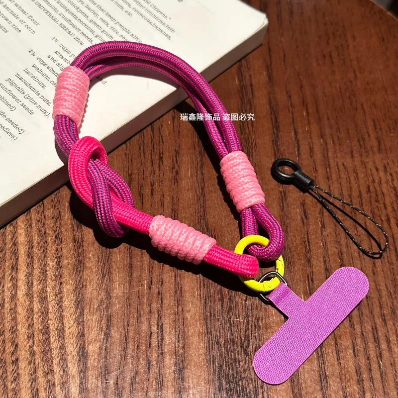 拼色8字手机挂绳短款可手提腕带挂件夹片挂饰防丢耐用手绳手机链