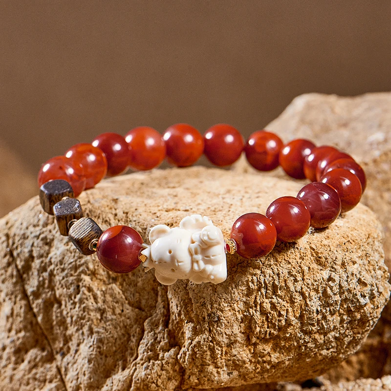 至作原创天然南红手串川料柿子红圆珠正品手链猛犸送女友文玩手持