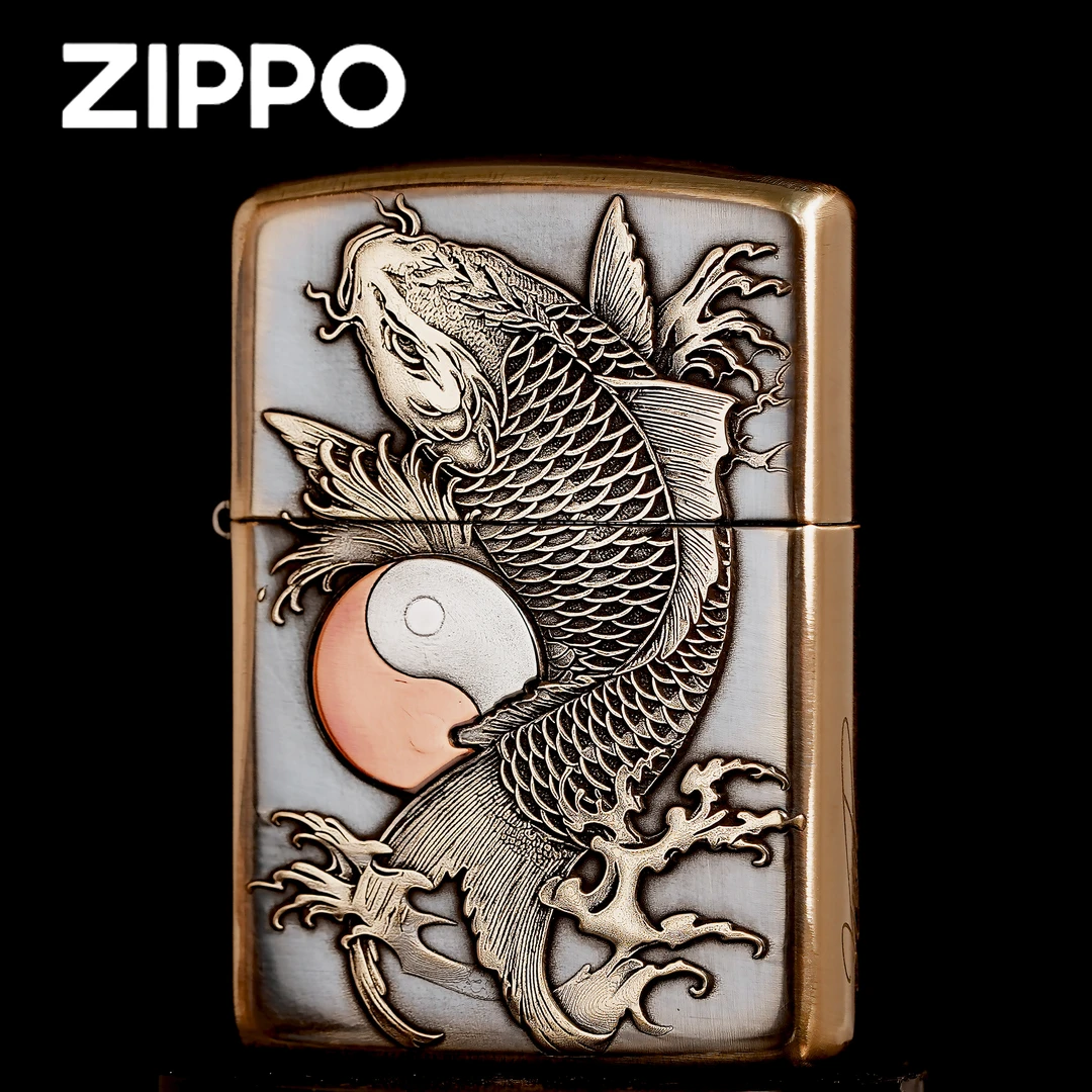 ZIPPO打火机正品/黄铜盔甲鱼戏莲雕刻DYJ1【达人专属】