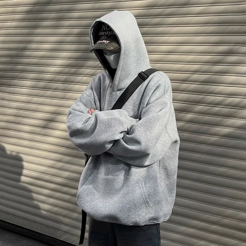 加大码300斤简约休闲纯色百搭连帽卫衣男女秋冬加绒加厚宽松上衣