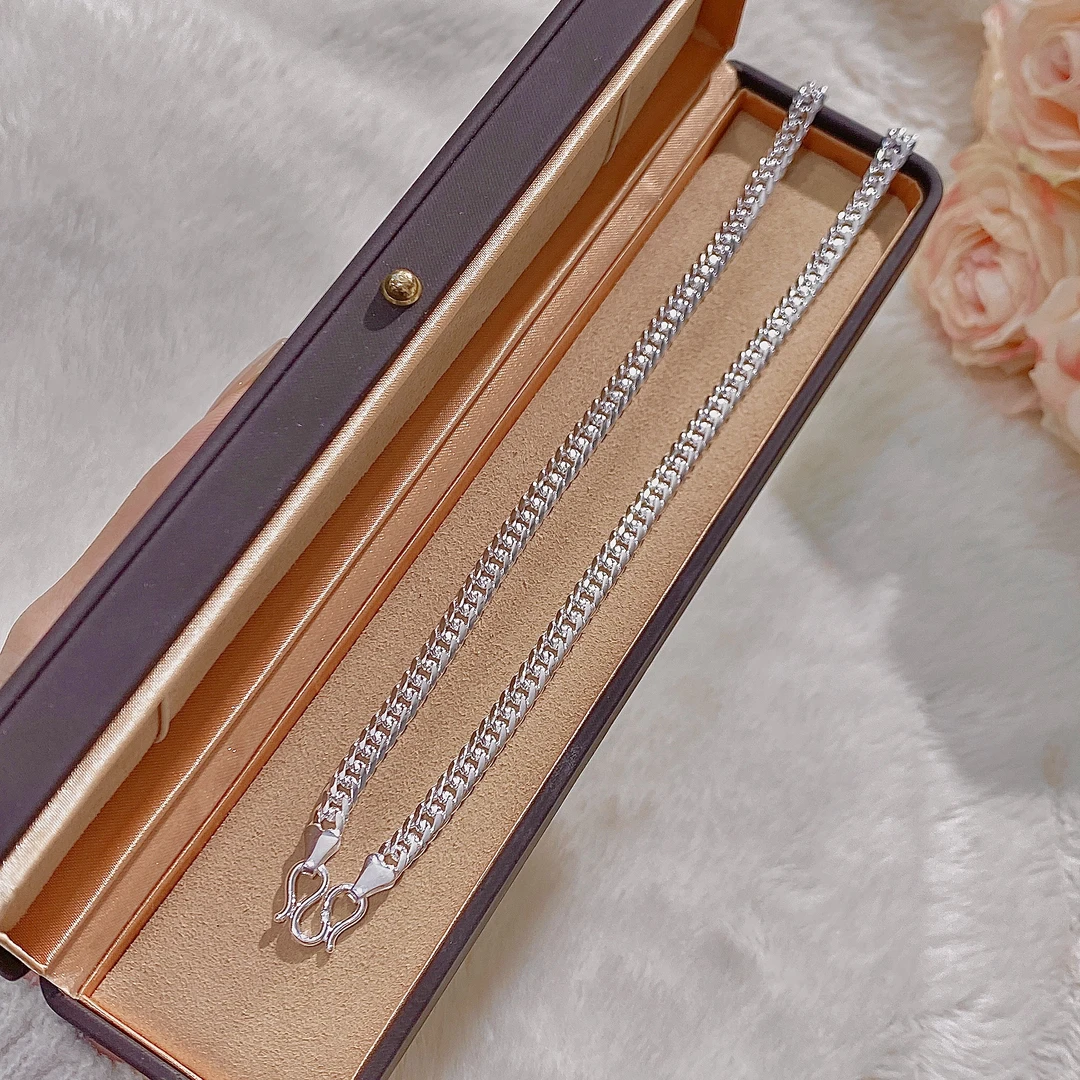 链子足银 足银马鞭链平链项链精工品质长55厘米