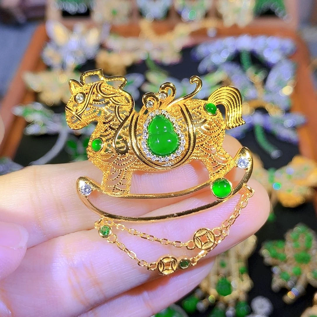 吊坠(不含链)银S925镶嵌翡翠