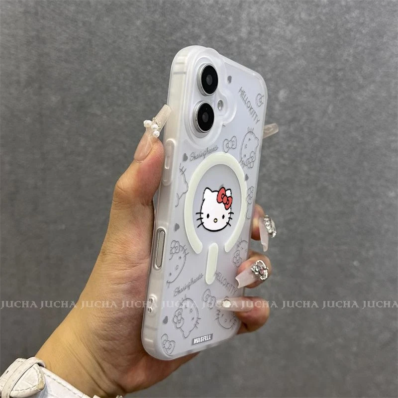 满屏Kitty猫适用苹果16手机壳带磁吸卡通iphone15pro不撞款14小众