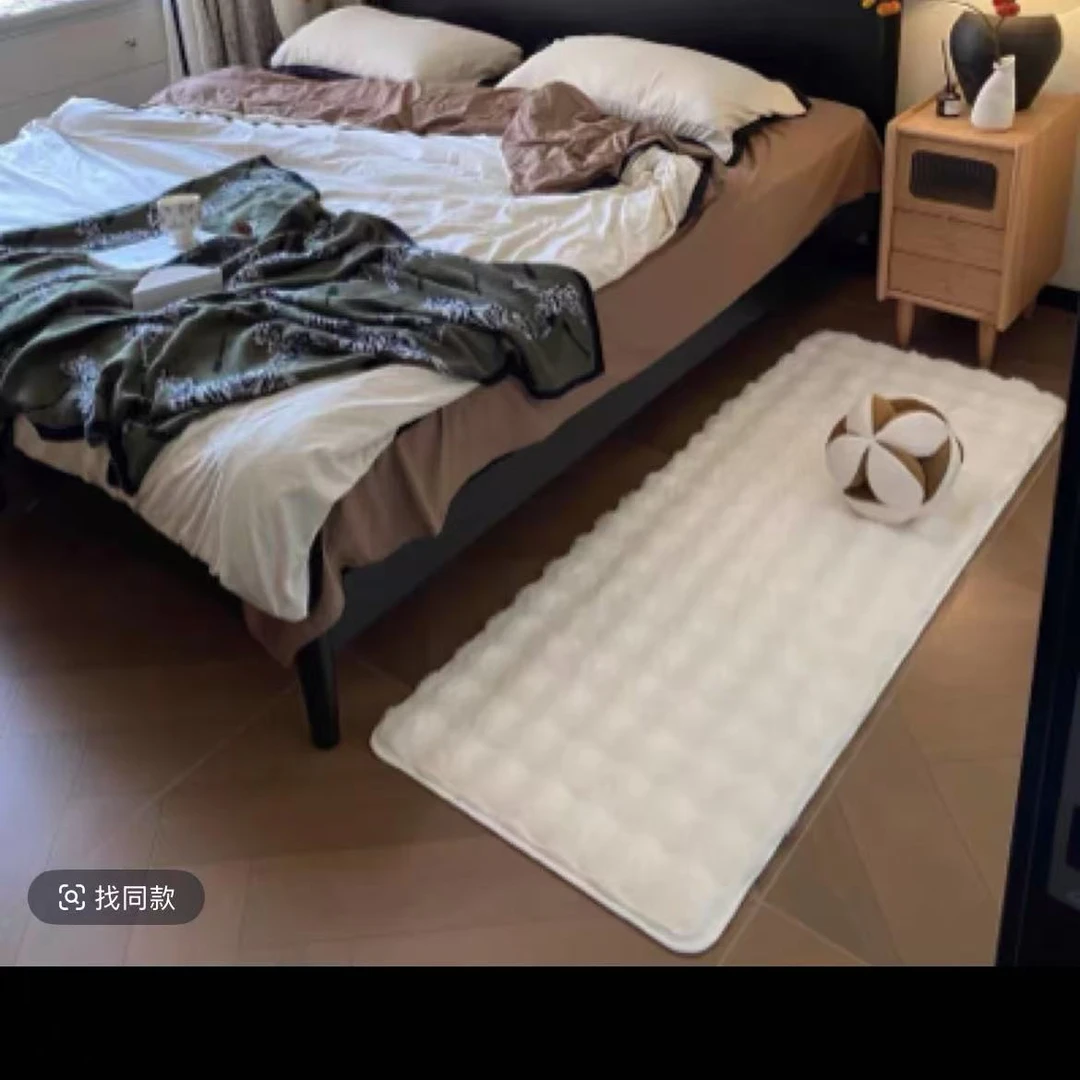 奶油风泡泡绒仿兔毛加厚毛绒床边毯阳台坐垫米白色80*180cm