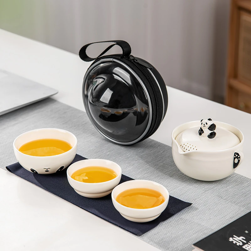 户外露营便携茶具礼盒装创意熊猫旅行快客杯一壶二杯礼品定制logo