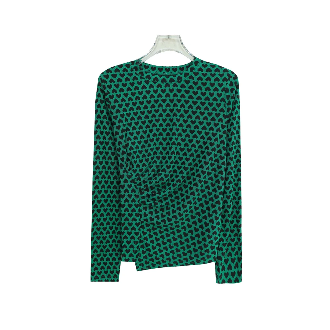 设计感褶皱修身收腰显瘦简约长袖T恤S3176