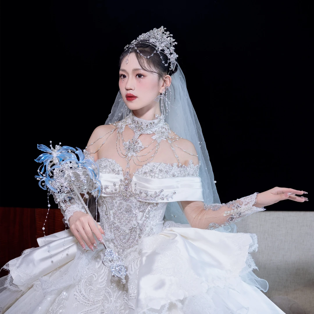 权杖手捧花婚礼新娘结婚高级diy材料公主水晶重工婚纱成品新婚
