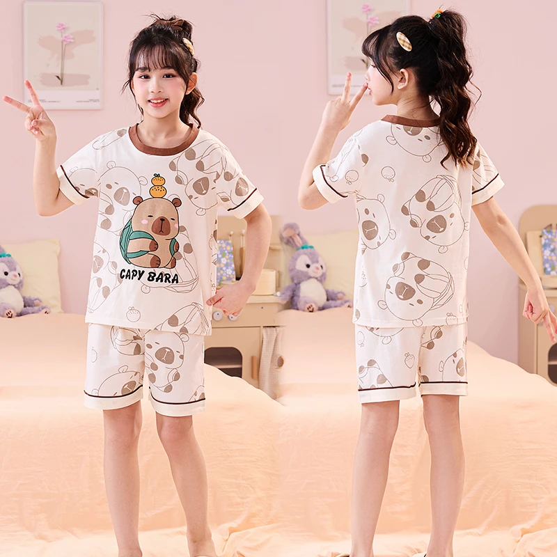 薄款儿童睡衣空调服夏季宝宝短袖宽松女童睡衣套装中大童家居服