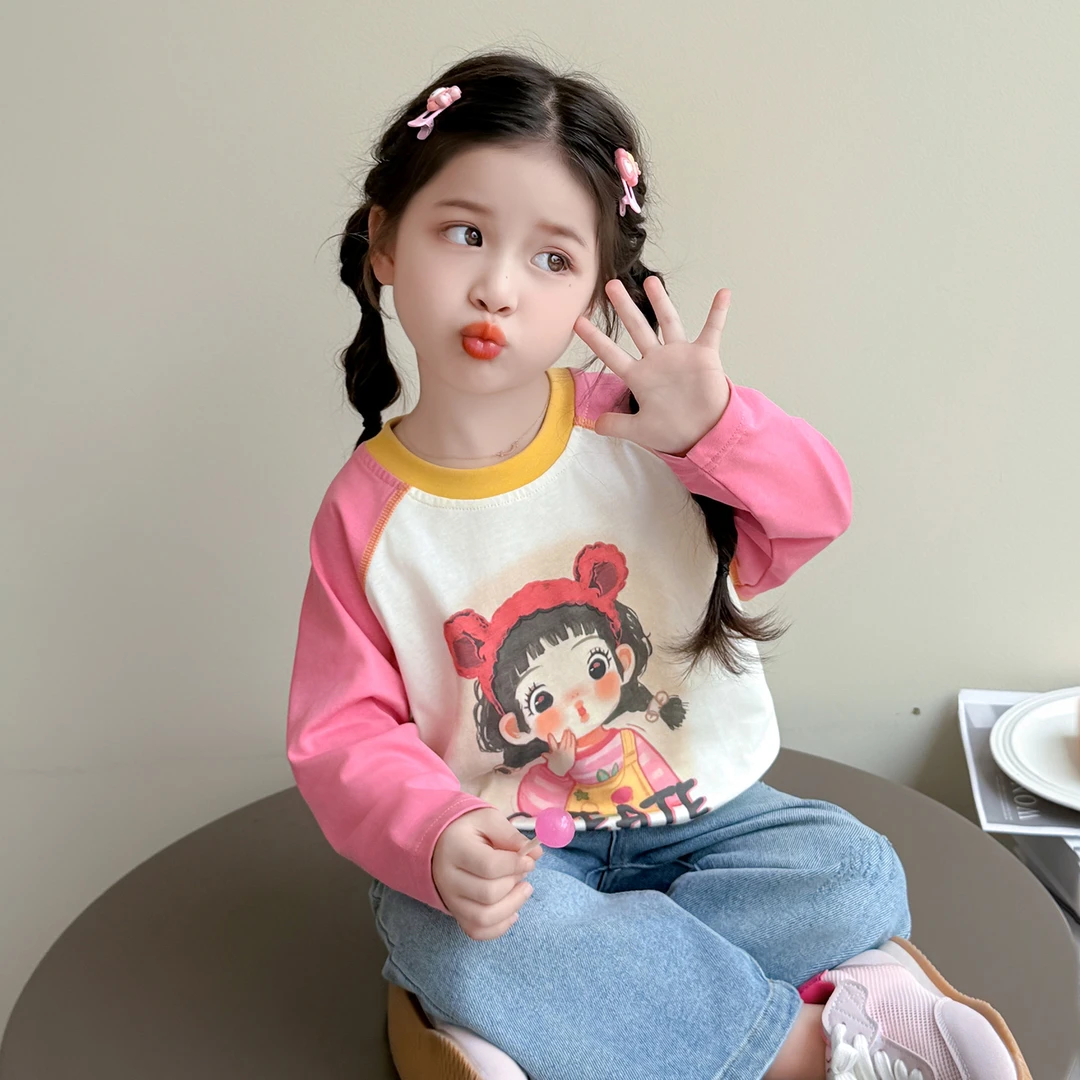 女童t恤长袖2025新款春秋款打底衫秋季女宝宝儿童洋气时髦休闲潮T