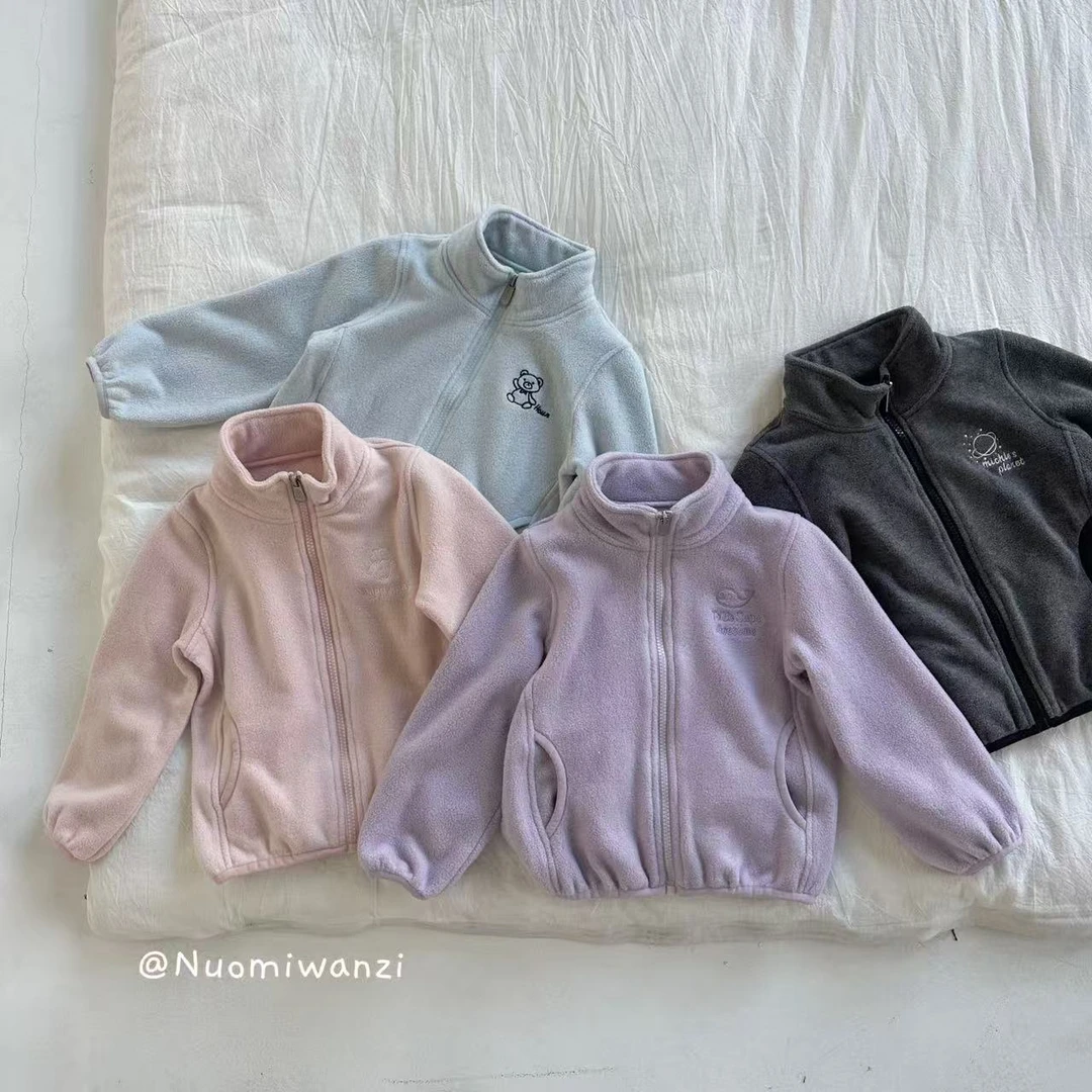 丸子十【YS】甜美韩系胸前刺绣卡通毛绒外套（冬款）WZJ-26507