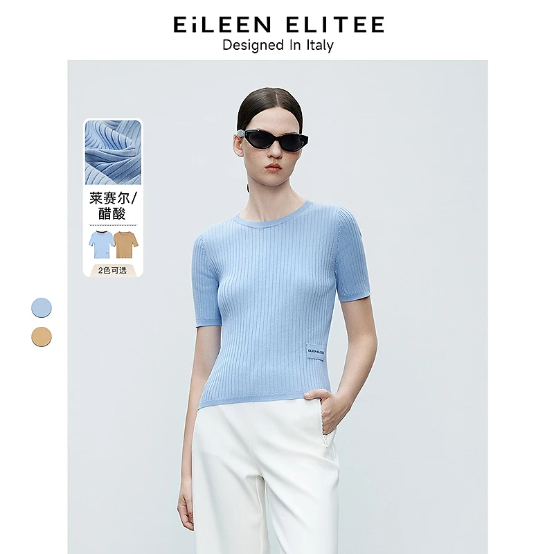 欧若风|朗姿欧洲EiLEEN ELITEE2025年春季圆领短袖针织衫醋酸上衣