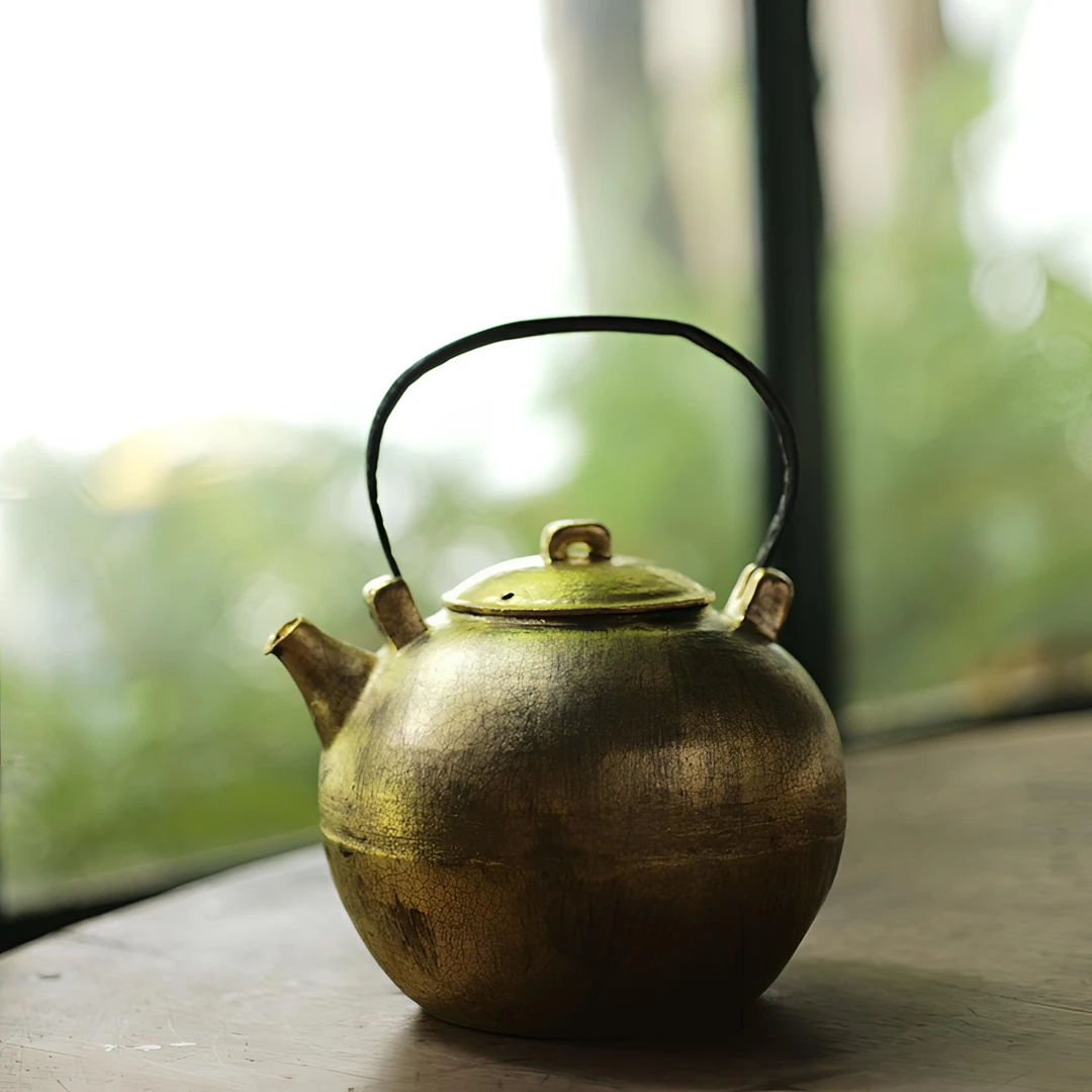松风-铁把圆烧水壶(金色）-550cc-茶器-提梁壶